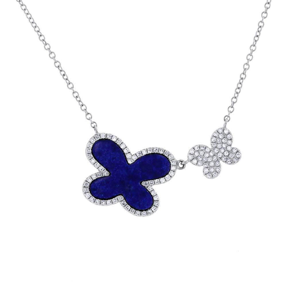 Diamond & 1.27ct Lapis 14k White Gold Butterfly Necklace - 0.25ct