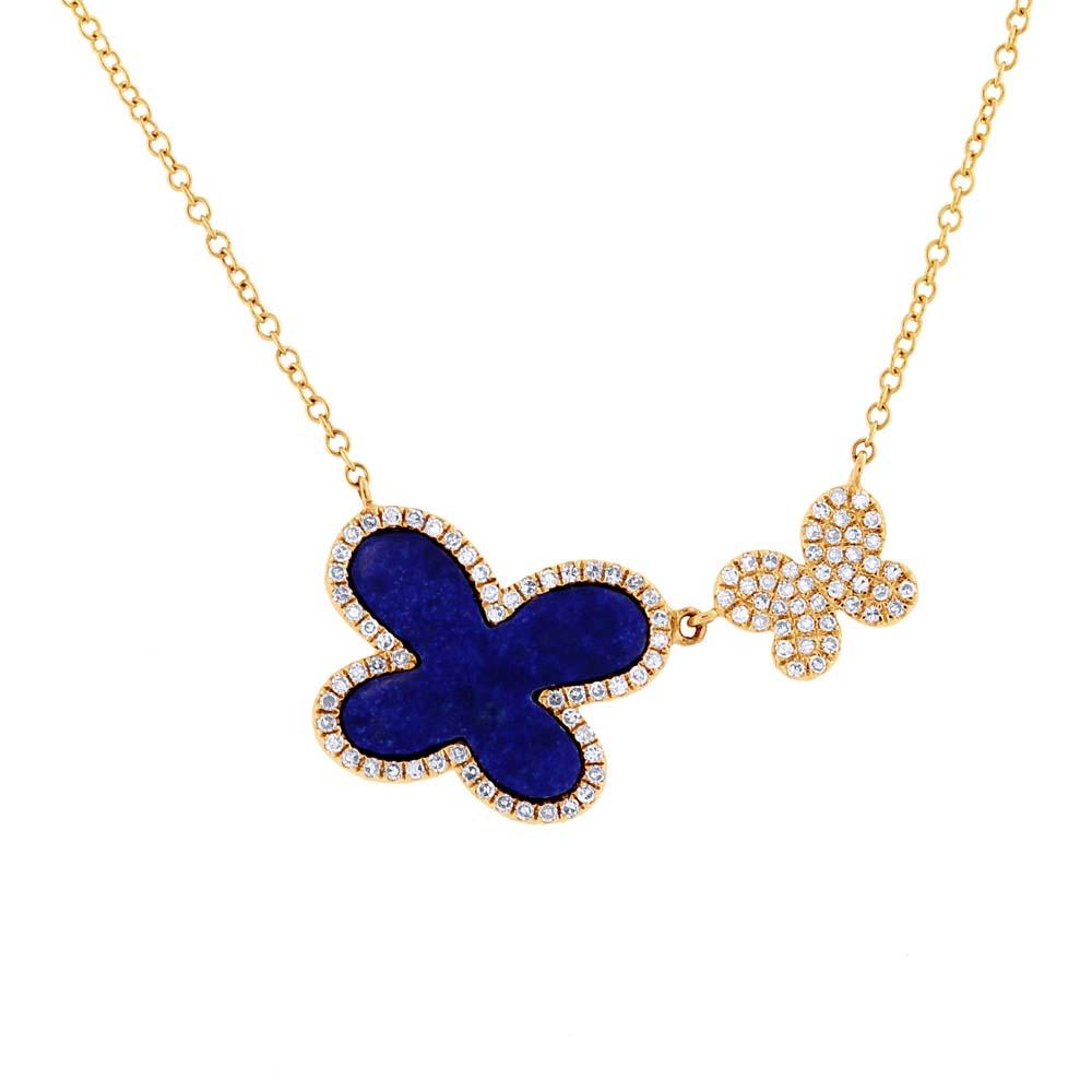 Diamond & 1.27ct Lapis 14k Yellow Gold Butterfly Necklace - 0.25ct