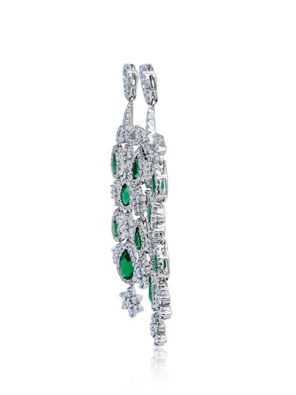 14k White Gold Diamond And Emerald Earring V0325