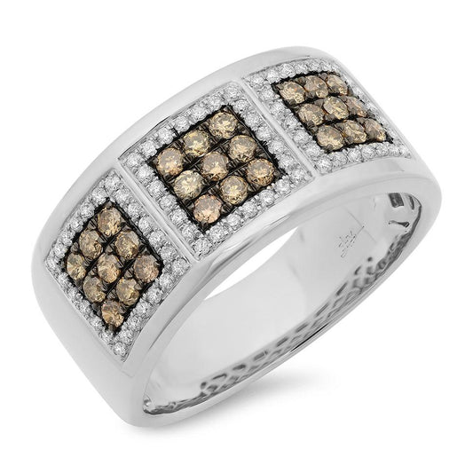 14k White Gold White & Champagne Diamond Men's Band Size 11.5 - 0.97ct