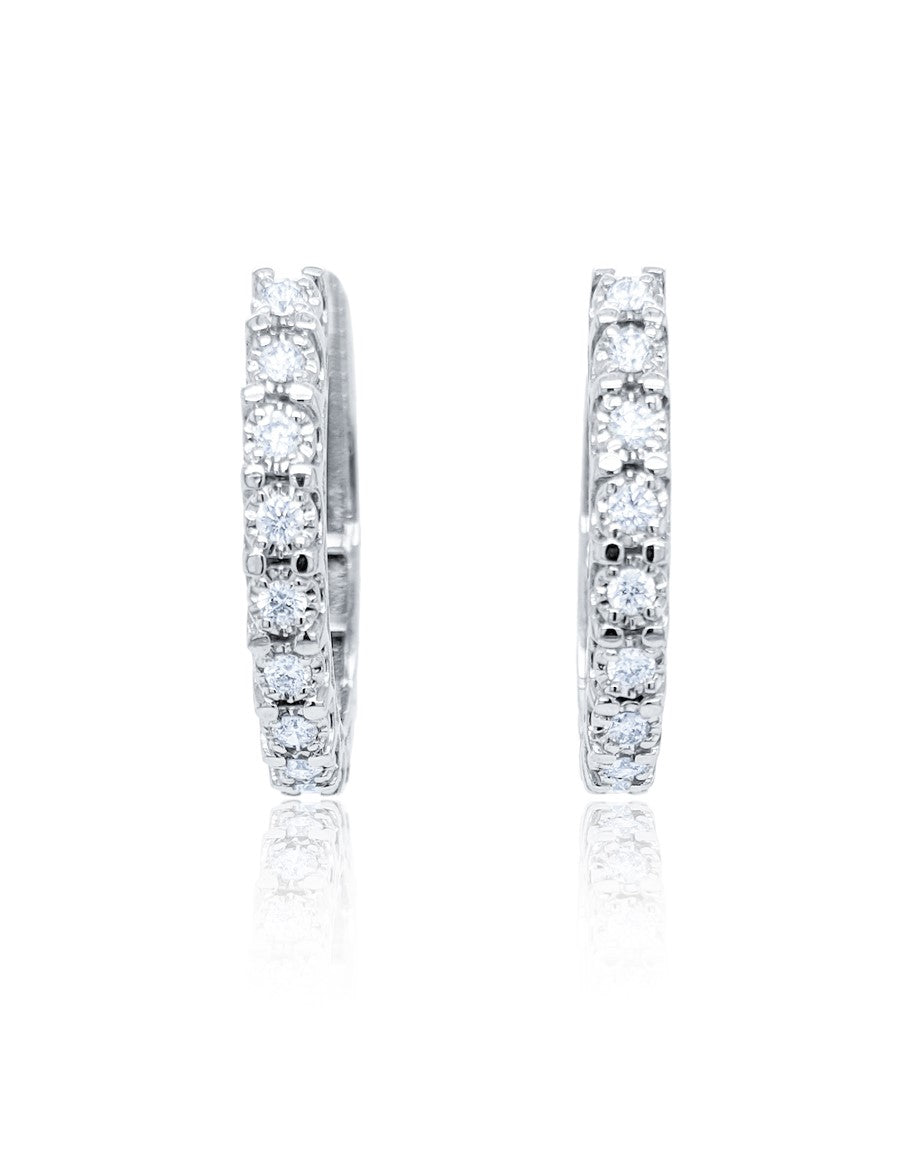 14k White Gold Hoop Diamond Earring V0327