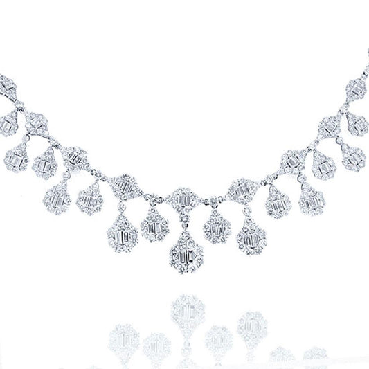 18k Classy White Gold Diamond Necklace - 18.30ct V0093