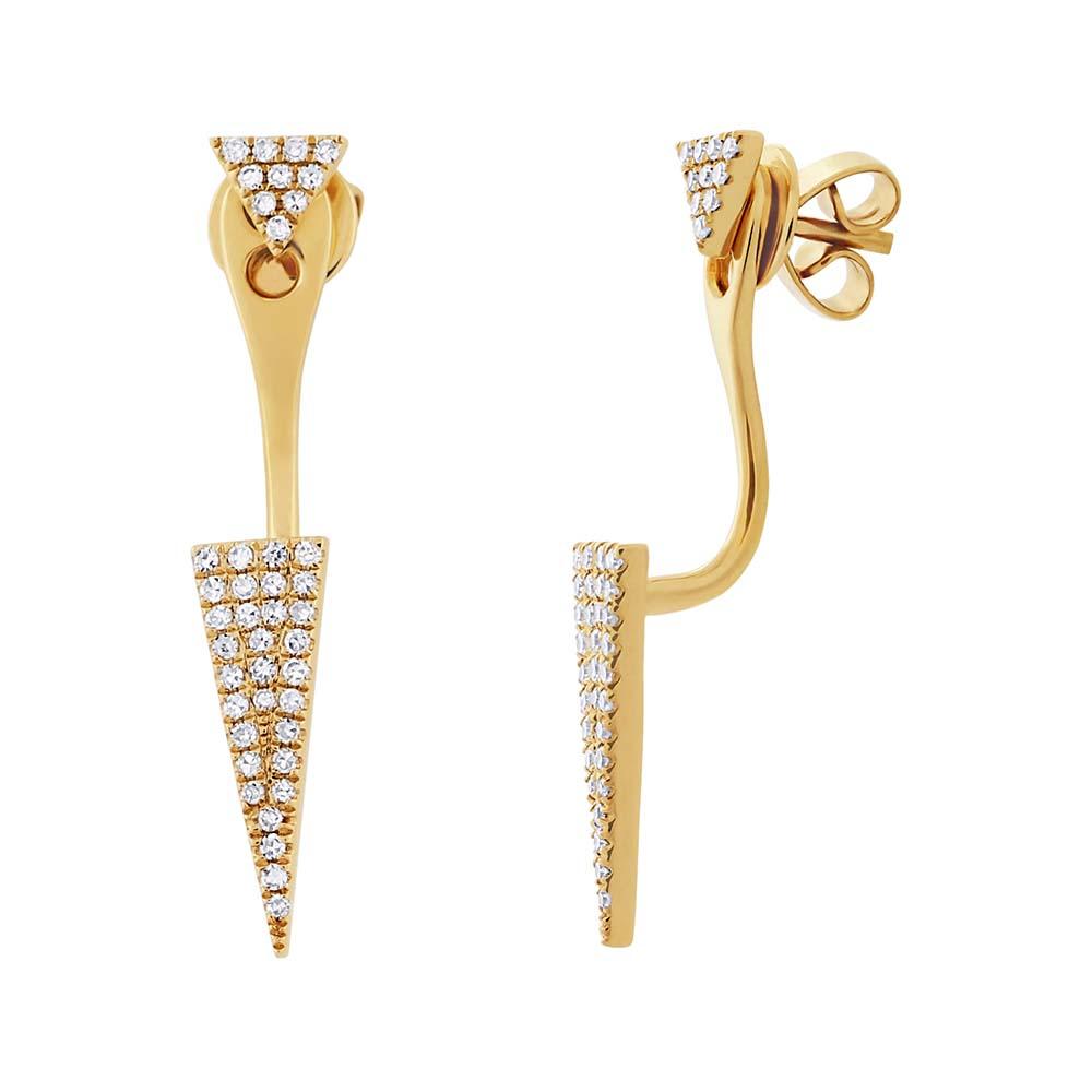 14k Yellow Gold Diamond Pave Triangle Ear Jacket Earring with Studs