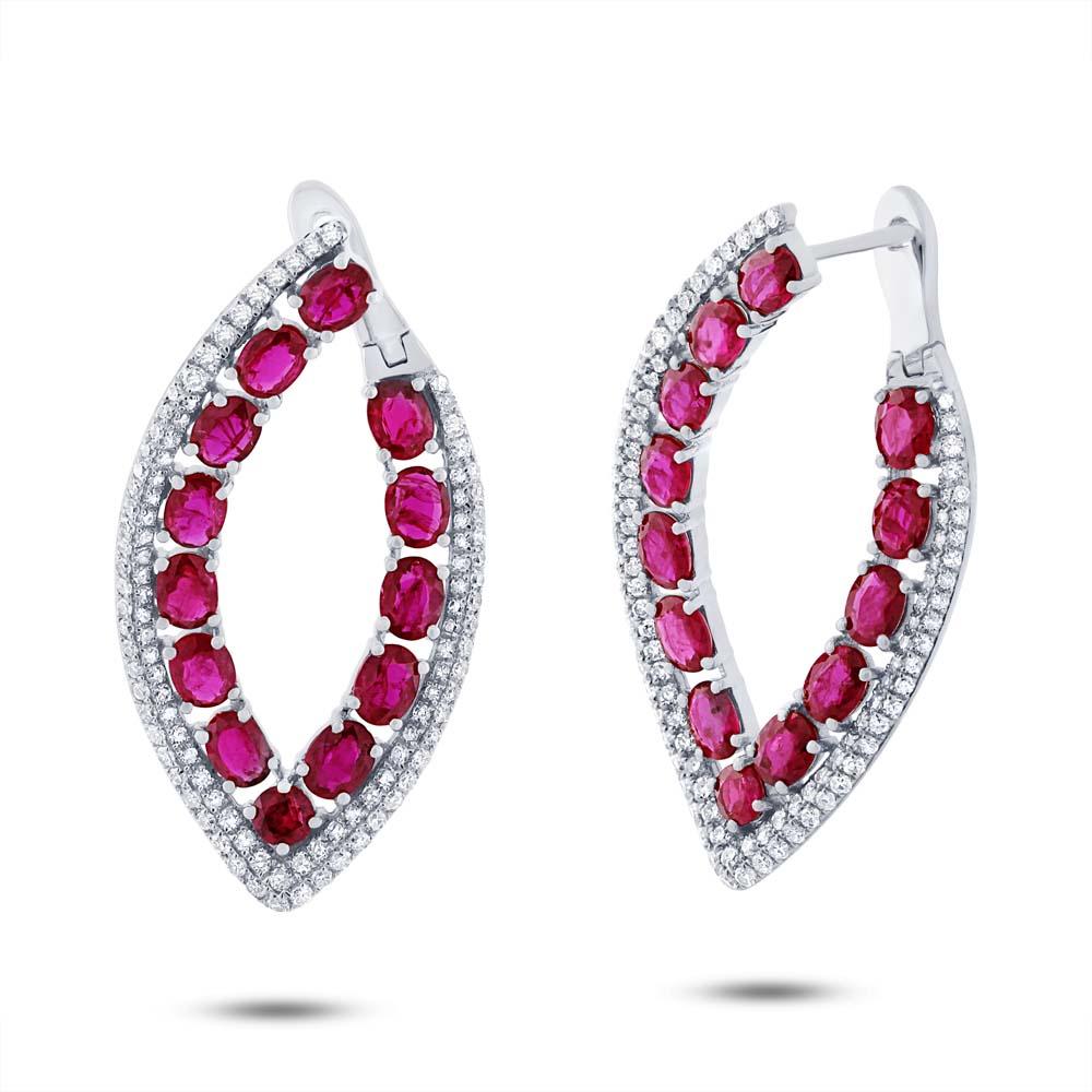 Diamond & 5.40ct Ruby 14k White Gold Earring - 1.13ct