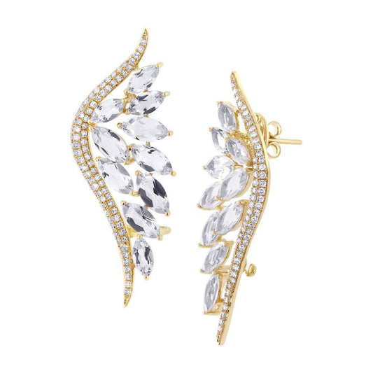 Diamond & 5.65ct White Topaz 14k Yellow Gold Ear Crawler Earring