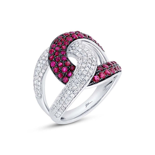 Diamond & 1.15ct Ruby 14k White Gold Ring - 0.59ct