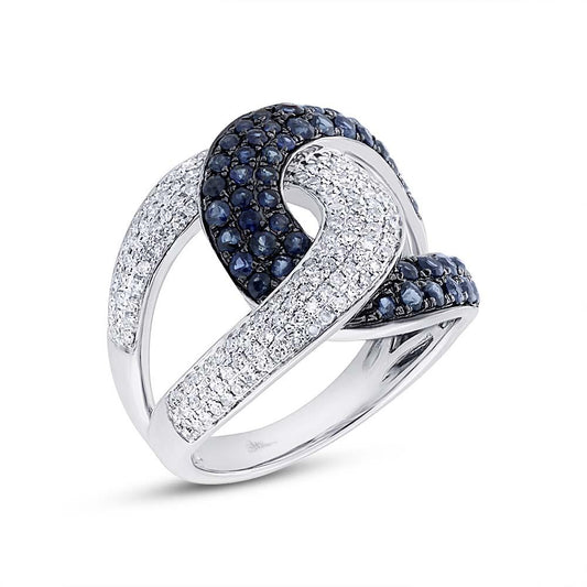 Diamond & 1.10ct Blue Sapphire 14k White Gold Ring - 0.59ct