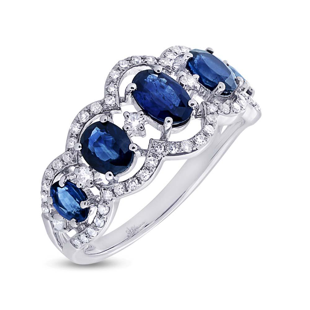 Diamond & 1.96ct Blue Sapphire 14k White Gold Ring - 0.40ct