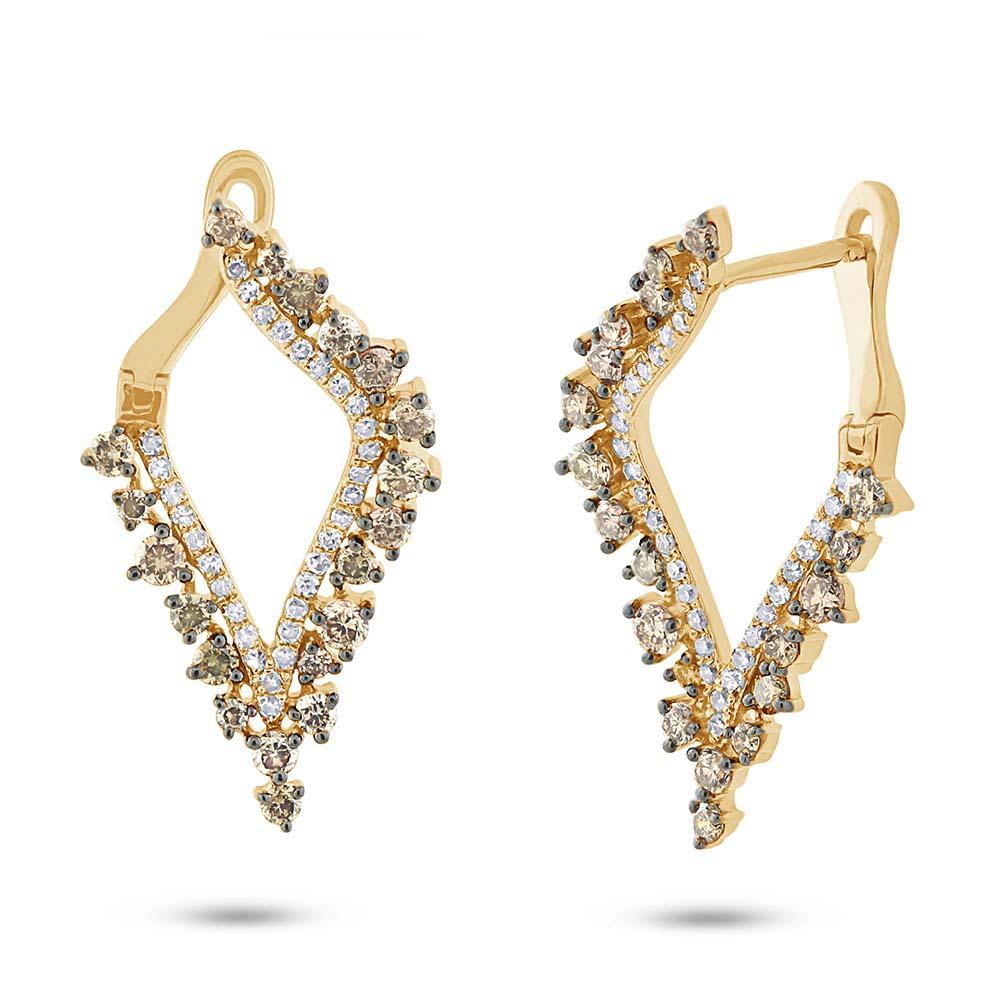 14k Yellow Gold White & Champagne Diamond Earring - 1.20ct