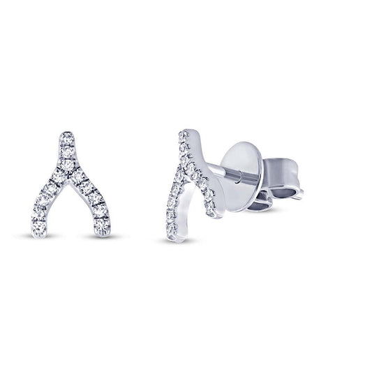14k White Gold Diamond Wishbone Earring - 0.06ct