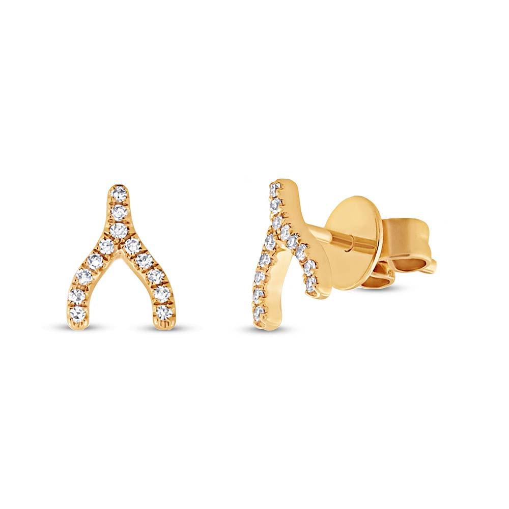 14k Yellow Gold Diamond Wishbone Earring - 0.06ct