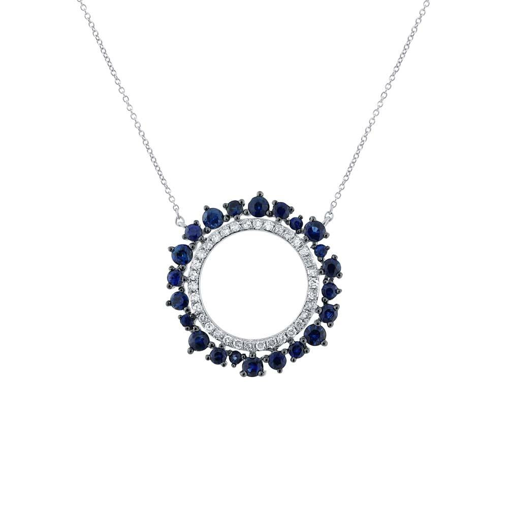 Diamond & 0.79ct Blue Sapphire 14k White Gold Necklace - 0.17ct