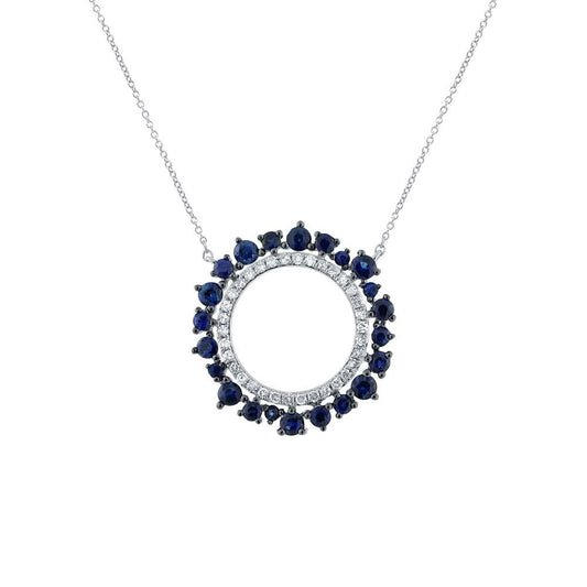 Diamond & 0.79ct Blue Sapphire 14k White Gold Necklace - 0.17ct
