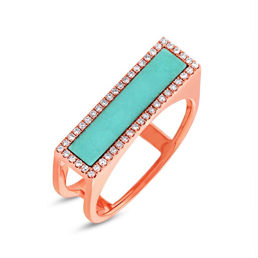 Diamond & 0.97ct Composite Turquoise 14k Rose Gold Lady's Ring Size 6