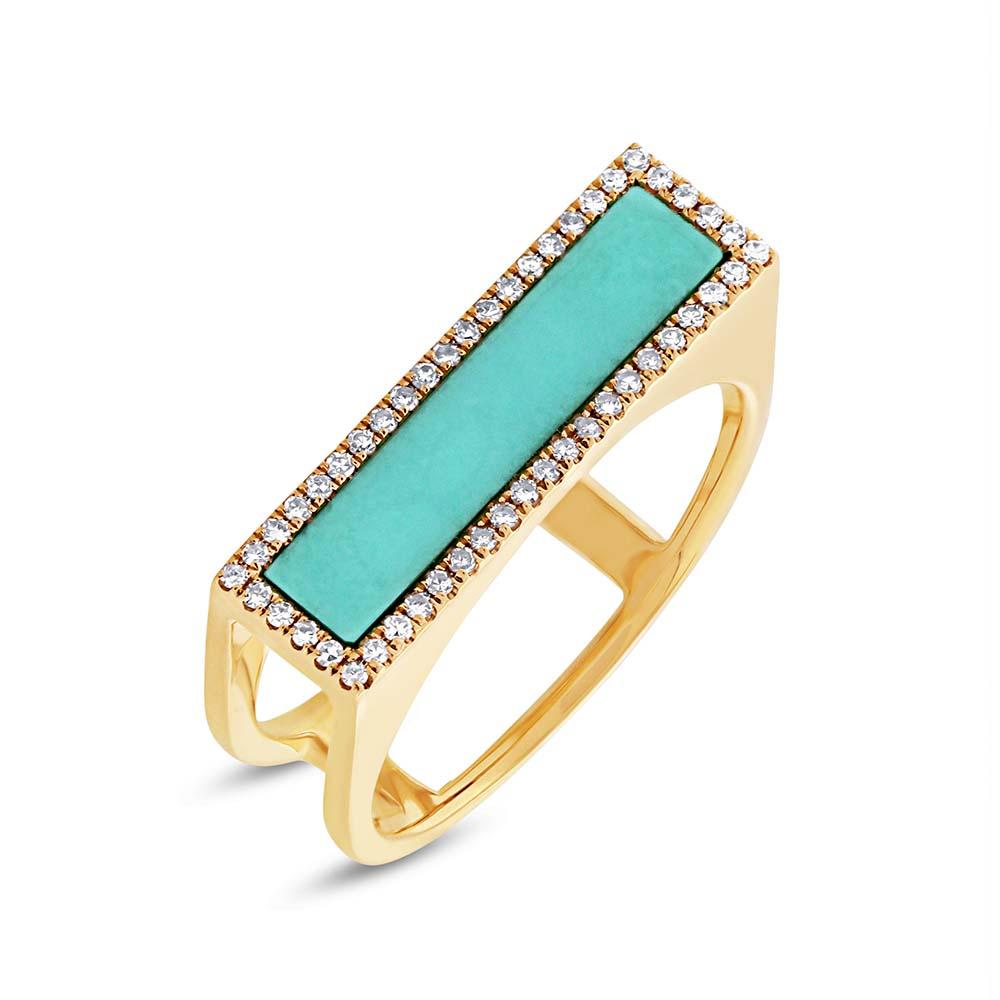 Diamond & 0.97ct Composite Turquoise 14k Yellow Gold Lady's Ring Size 8