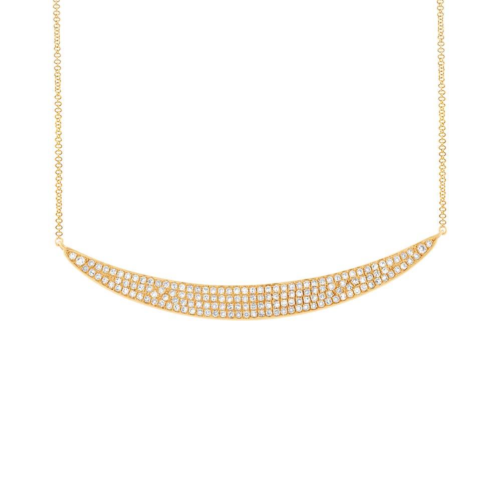 14k Yellow Gold Diamond Pave Crescent Necklace - 0.42ct