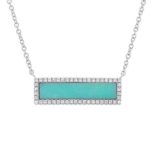 Diamond & 1.02ct Composite Turquoise 14k White Gold Bar Pendant