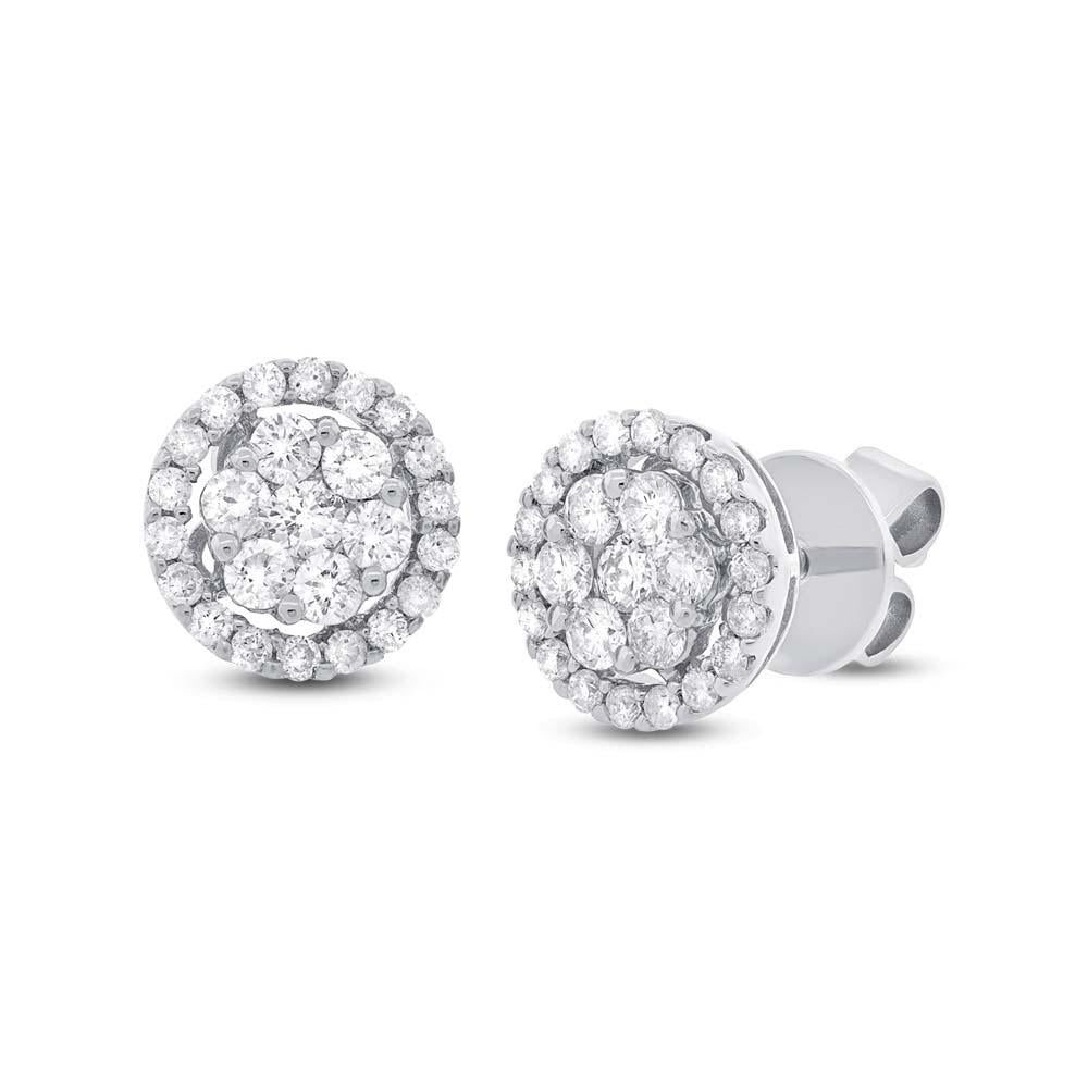 18k White Gold Diamond Cluster Stud Earring - 0.97ct