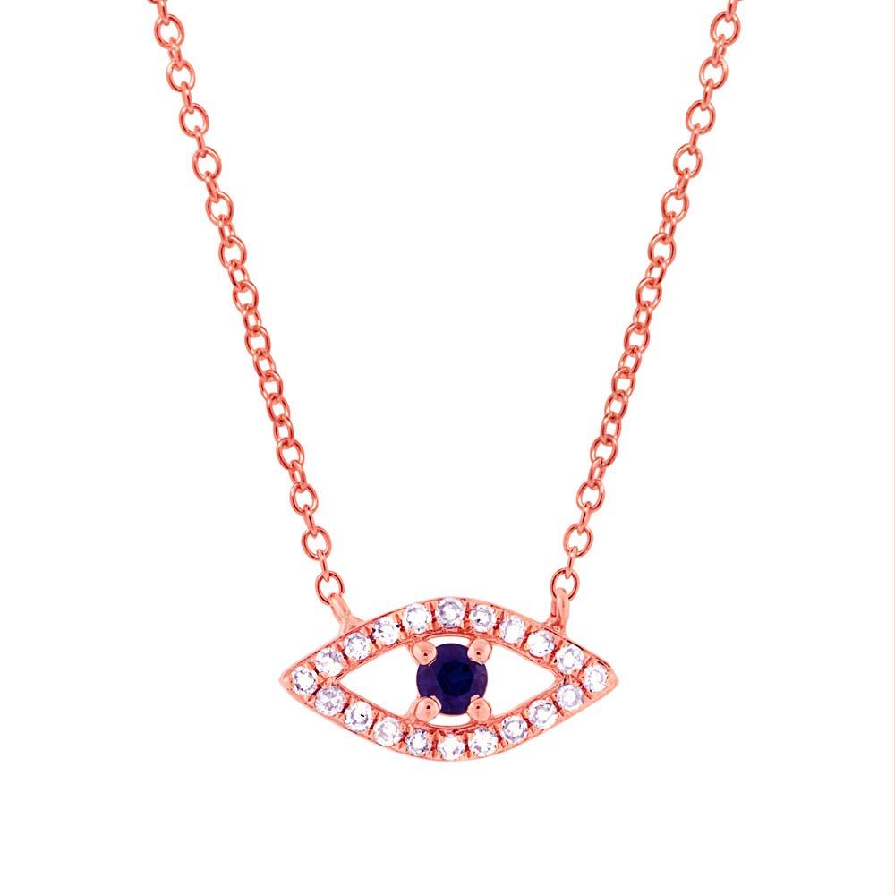 Diamond & 0.08ct Blue Sapphire 14k Rose Gold Eye Necklace