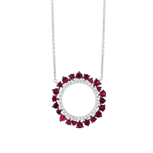 Diamond & 0.76ct Ruby 14k White Gold Necklace