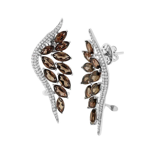 Diamond & 5.91ct Smokey Topaz 14k White Gold Ear Crawler Earring