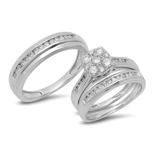 14k White Gold Diamond Trio Set Cluster - 0.92ct