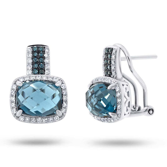 Diamond & 5.72ct London Blue Topaz 14k White Gold Earring - 0.34ct