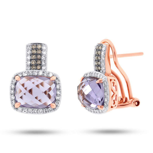 White & Champagne Diamond & 4.43ct Amethyst Rose Gold Earring - 0.43ct