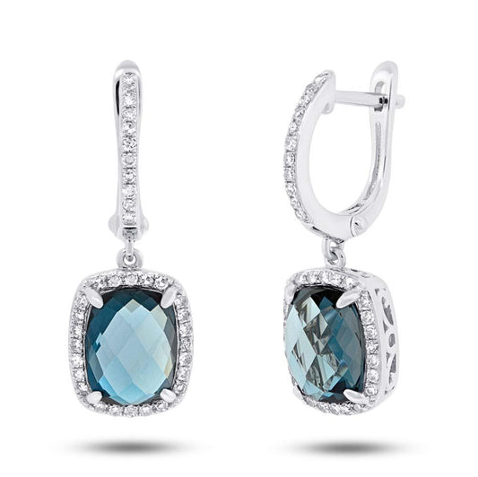 Diamond & 5.60ct London Blue Topaz 14k White Gold Earring - 0.36ct