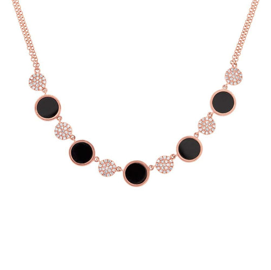Diamond & 2.00ct Onyx 14k Rose Gold Necklace - 0.27ct