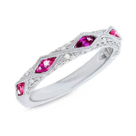 Diamond & 0.64ct Ruby 14k White Gold Lady's Ring Size 5.75 - 0.33ct