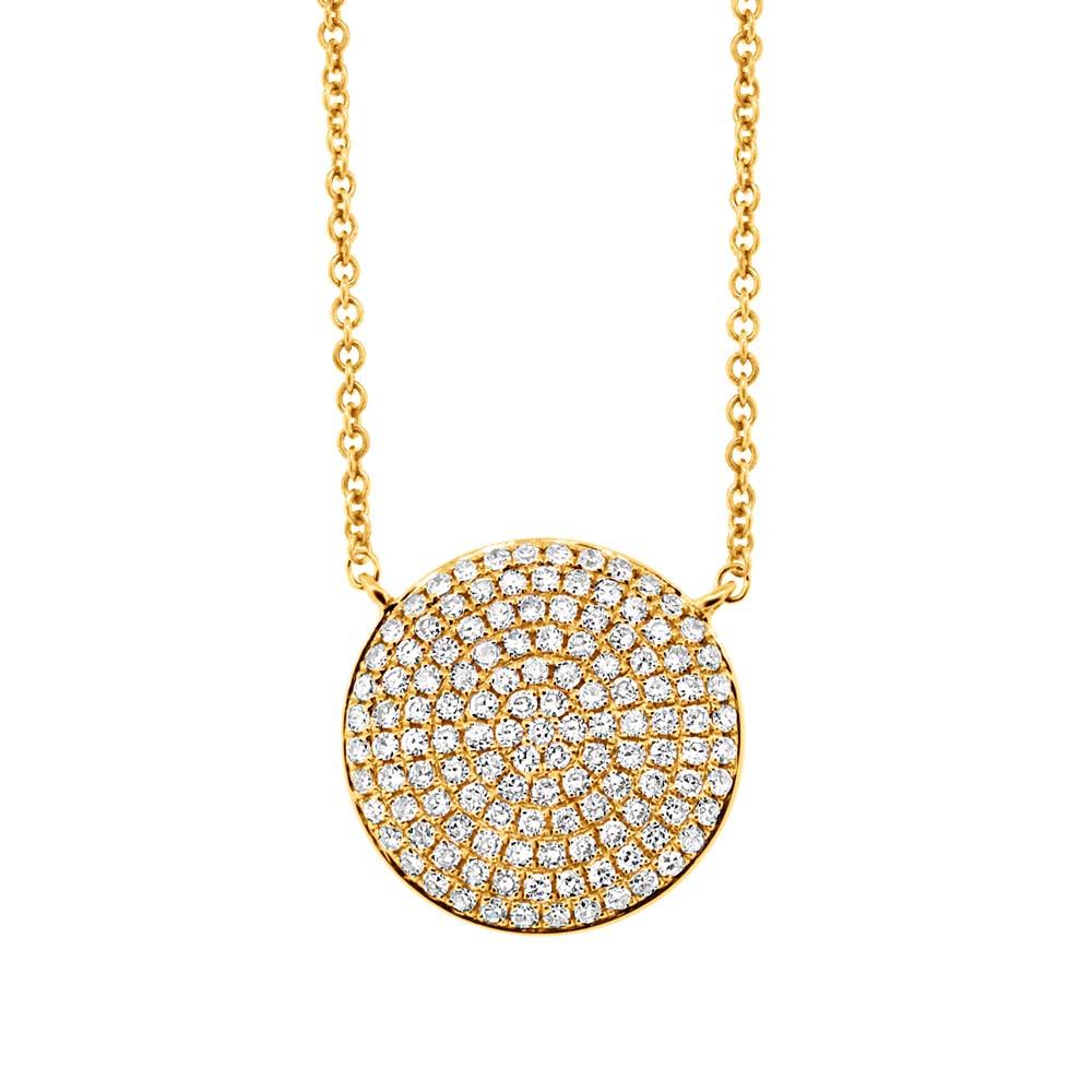 14k Yellow Gold Diamond Pave Circle Necklace - 0.37ct