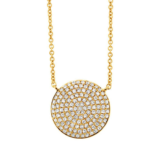 14k Yellow Gold Diamond Pave Circle Necklace - 0.37ct