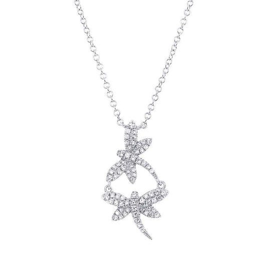 14k White Gold Unique Diamond Dragonfly Necklace - 0.18ct  V0060