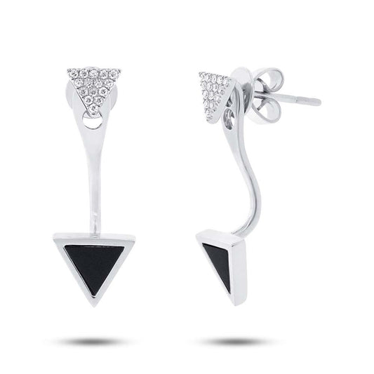 Diamond & 0.40ct Onyx 14k White Gold Triangle Earring Jacket with Stud