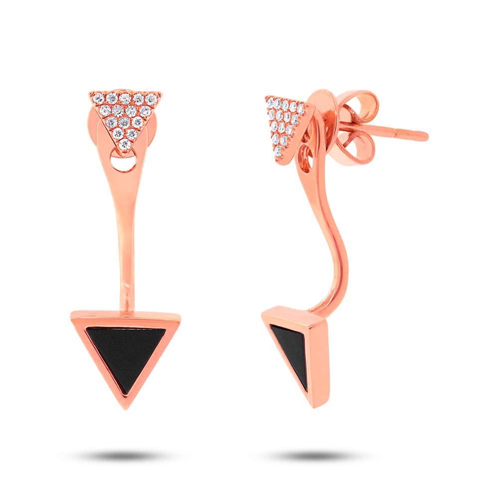 Diamond & 0.40ct Onyx 14k Rose Gold Triangle Earring Jacket with Stud