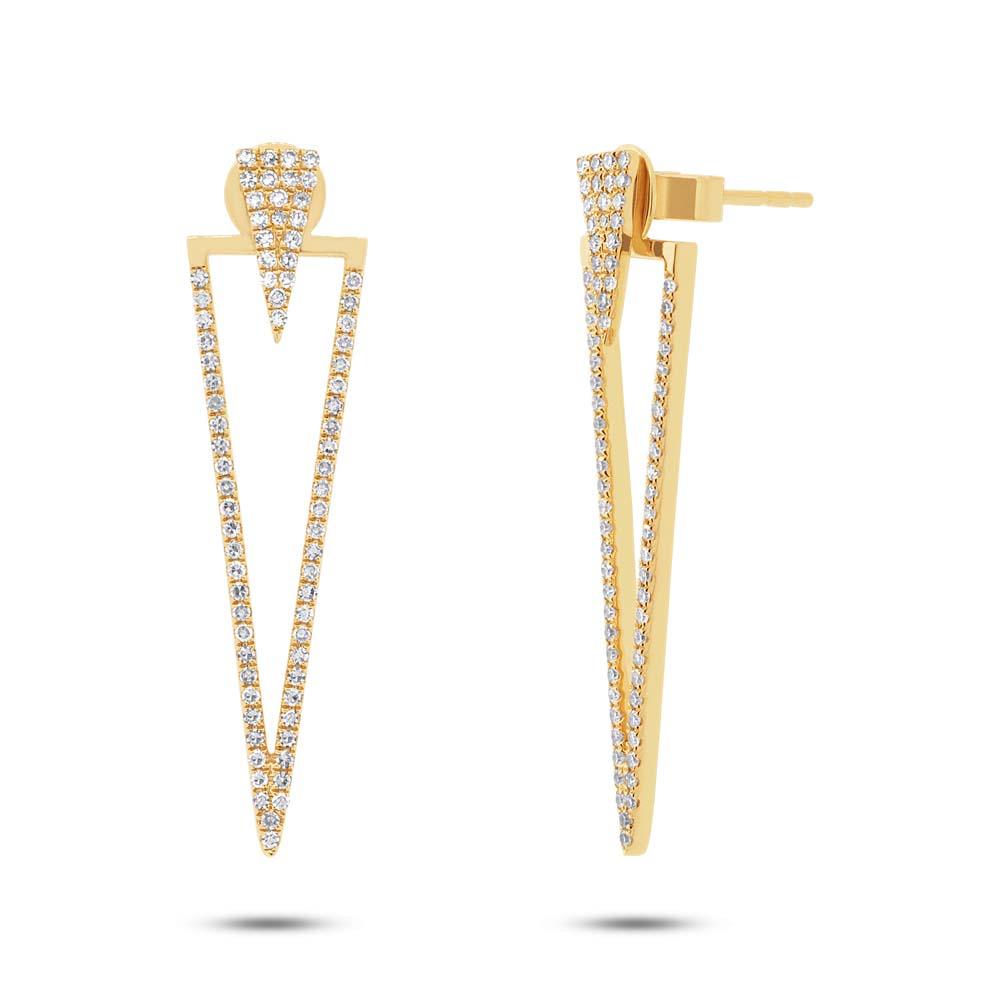 14k Yellow Gold Diamond Triangle Ear Jacket Earring with Studs