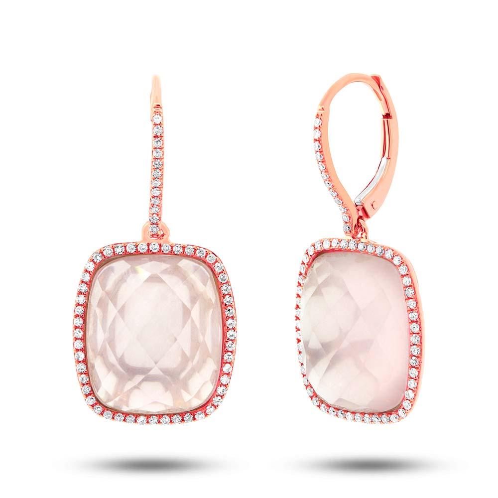 Diamond & Rose Quartz 14k Rose Gold Earring - 0.37ct