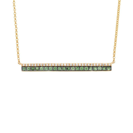 Diamond & 0.27ct Green Garnet 14k Yellow Gold Bar Necklace