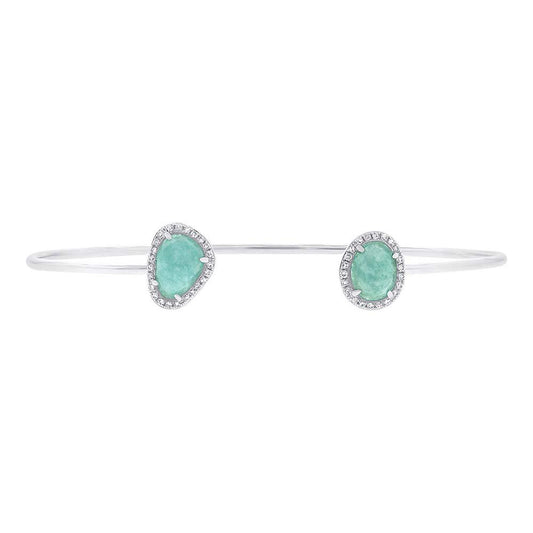 Diamond & 1.70ct Amazonite 14k White Gold Bangle - 0.14ct