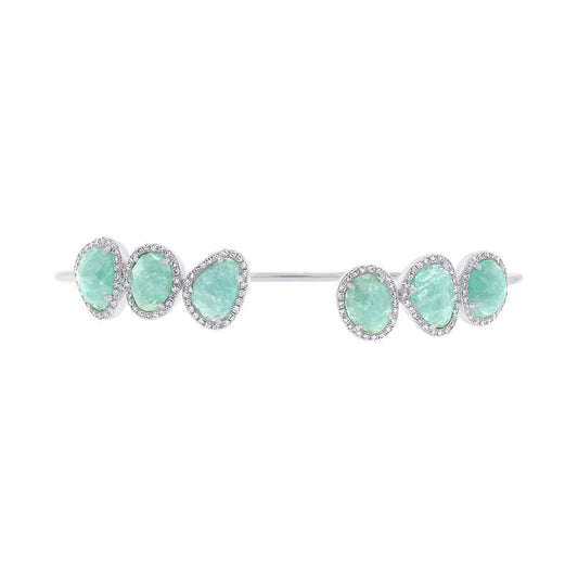 Diamond & 5.07ct Amazonite 14k White Gold Bangle - 0.39ct