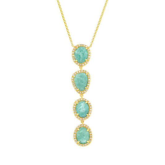 Diamond & 3.30ct Amazonite 14k Yellow Gold Necklace - 0.26ct
