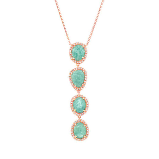 Diamond & 3.30ct Amazonite 14k Rose Gold Necklace - 0.26ct