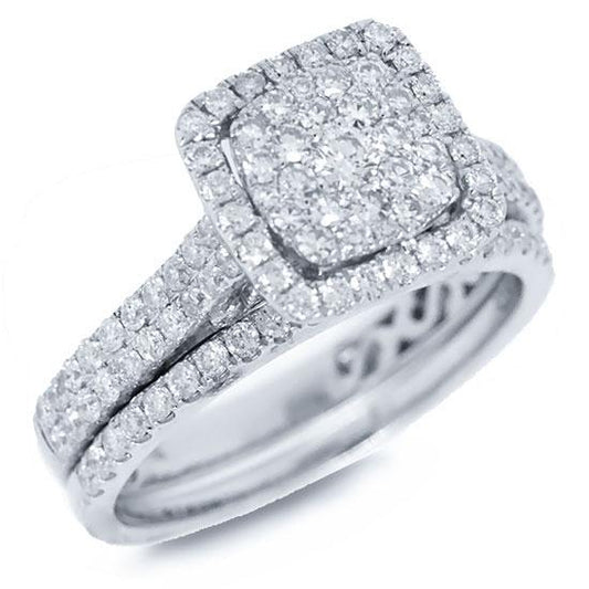 14k White Gold Diamond Wedding Set Pave - 1.00ct