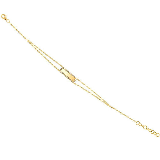 14k Yellow Gold Diamond Bar ID Bracelet