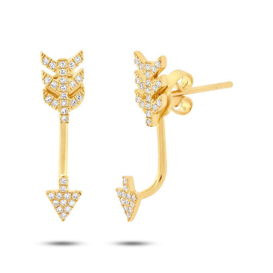 14k Yellow Gold Diamond Arrow Earring Jacket with Studs