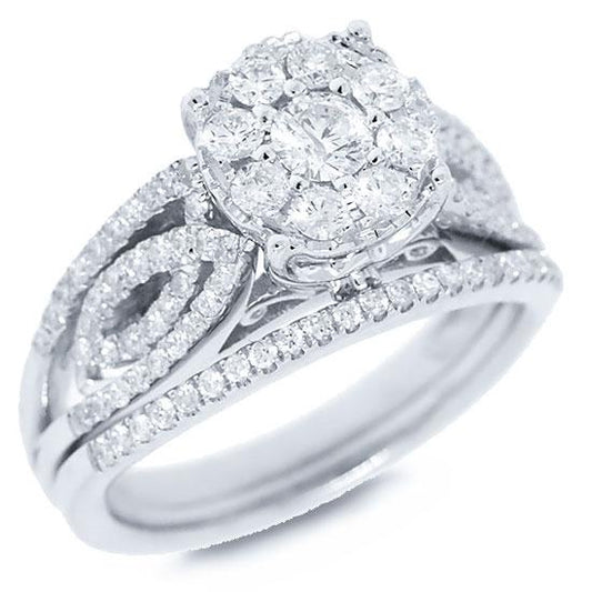 14k White Gold Diamond Wedding Set - 1.04ct
