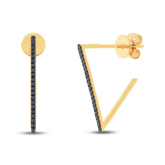 14k Yellow Gold Black Diamond Earring - 0.12ct