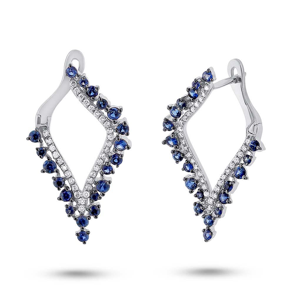 Diamond & 1.06ct Blue Sapphire 14k Whtie Gold Earring - 0.25ct