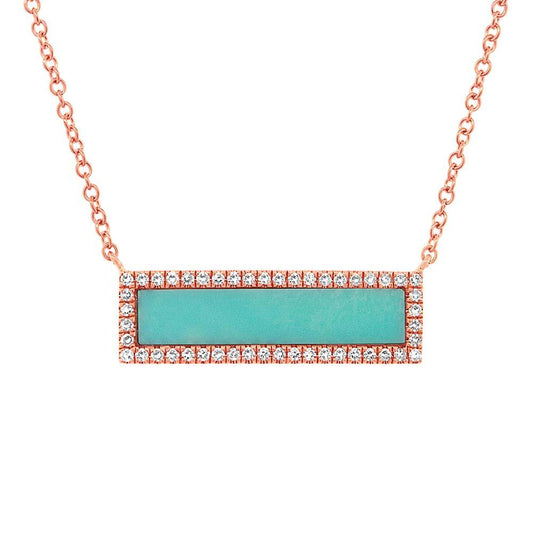 Diamond & 1.02ct Composite Turquoise 14k Rose Gold Bar Pendant